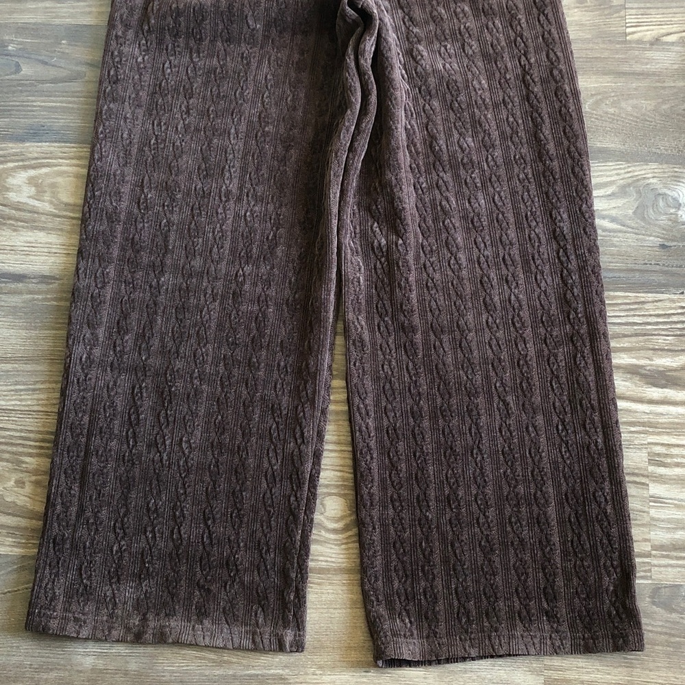 Aerie Offline Cable Knit Wide Leg Lounge Pants Chenille Trouser Brown Pull On - Picture 6 of 14
